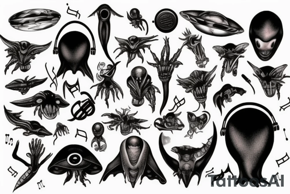 Alien and music tattoo idea
