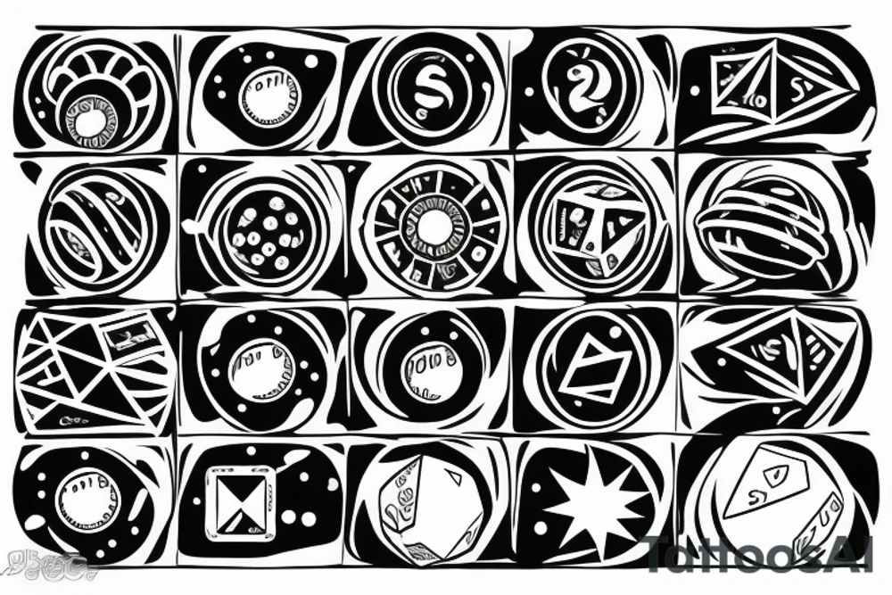 solar system with dice for planets tattoo idea