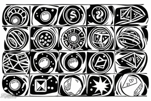 solar system with dice for planets tattoo idea
