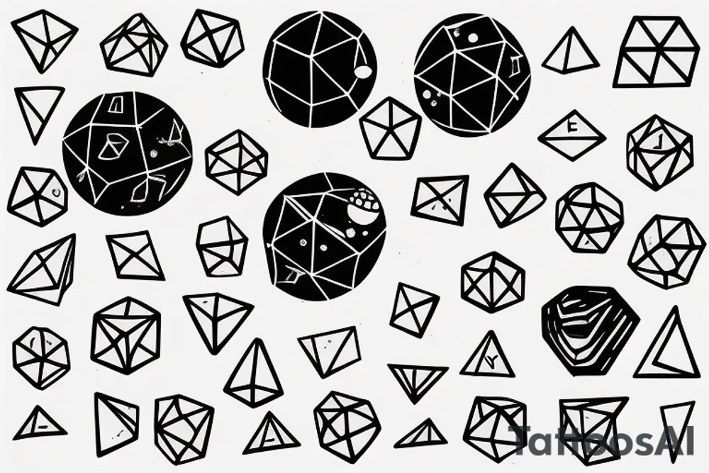 solar system with dice for planets tattoo idea