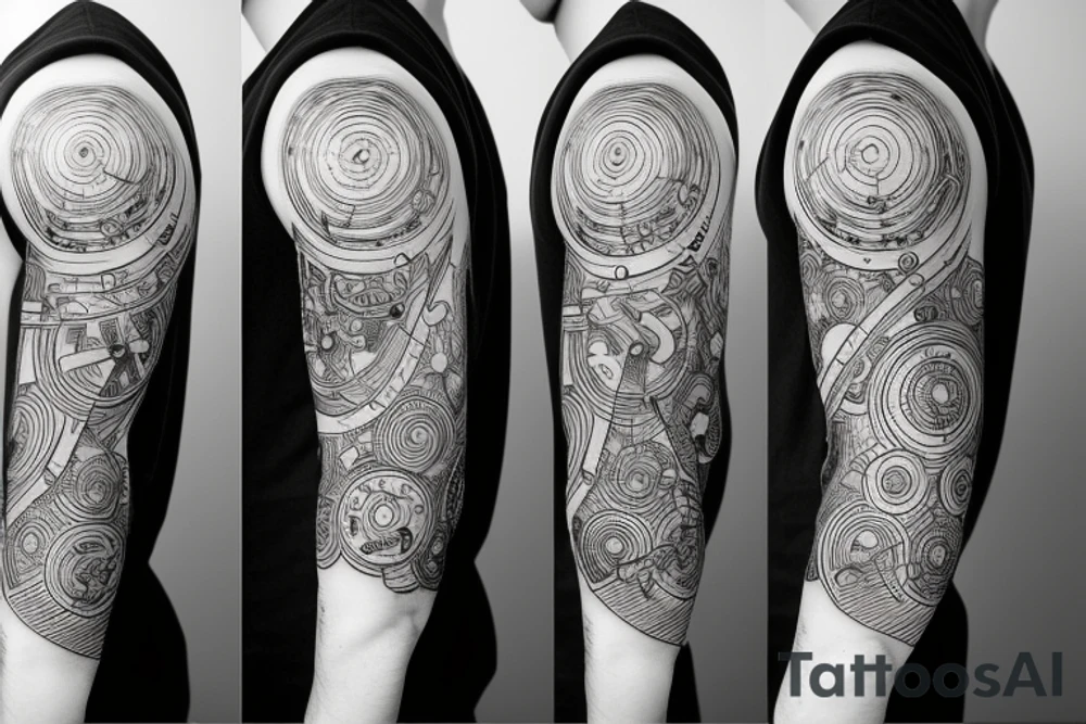 a swirling solar system with roleplaying dice tattoo idea