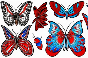 White butterfly, red butterfly and blue butterfly, Arabic influence tattoo idea