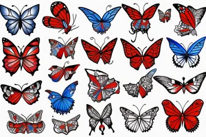 White butterfly, red butterfly and blue butterfly, Arabic influence tattoo idea