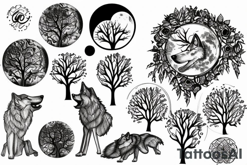 Wolf moon trees tattoo idea