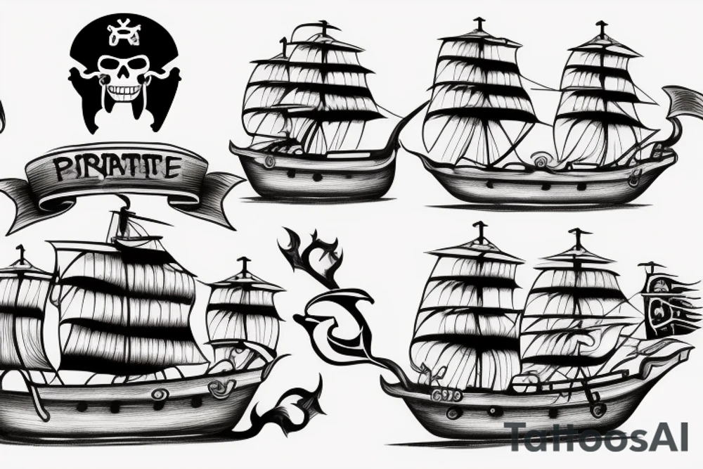 Minimalist pirate ship tattoo tattoo idea