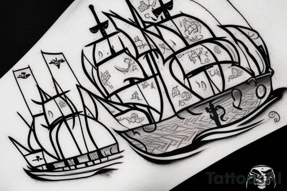 Minimalist pirate ship tattoo tattoo idea