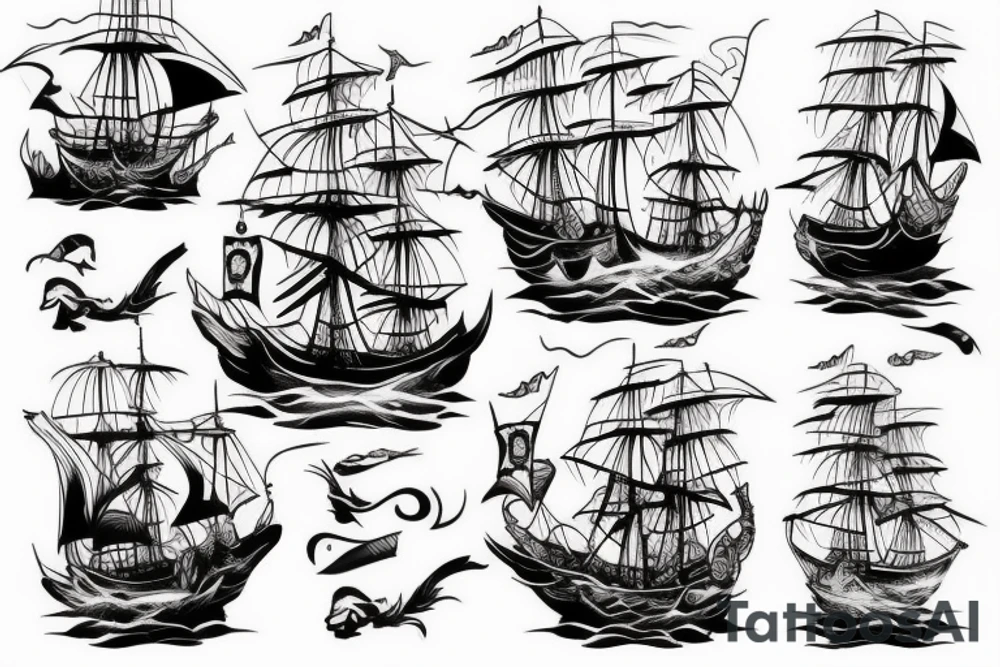 Minimalist pirate ship tattoo tattoo idea