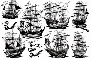 Minimalist pirate ship tattoo tattoo idea