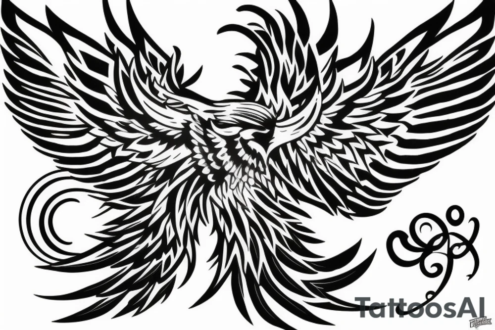 Flying phoenix with open wings tattoo idea