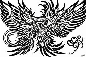 Flying phoenix with open wings tattoo idea