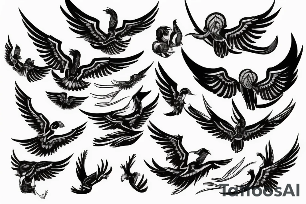 Flying phoenix with open wings tattoo idea