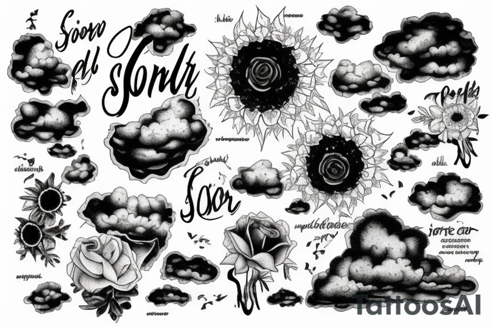 The word “Sonder” surrounded by clouds tattoo idea