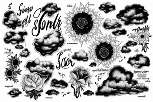 The word “Sonder” surrounded by clouds tattoo idea