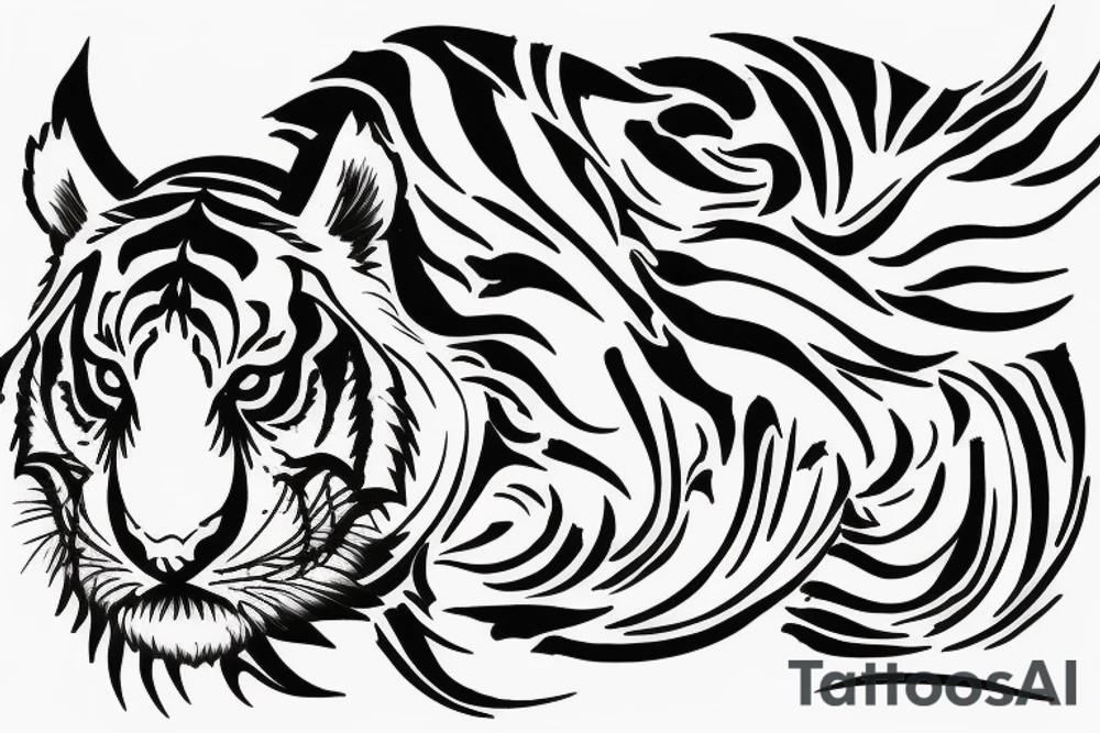 Blackwork Tiger with clouds tattoo idea