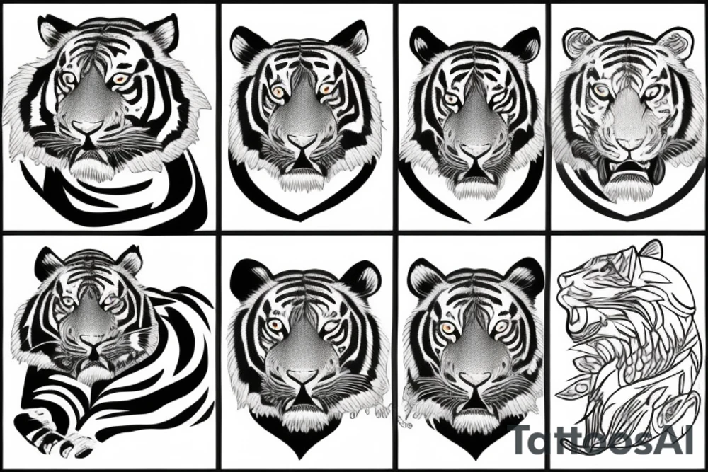 Blackwork Tiger with clouds tattoo idea