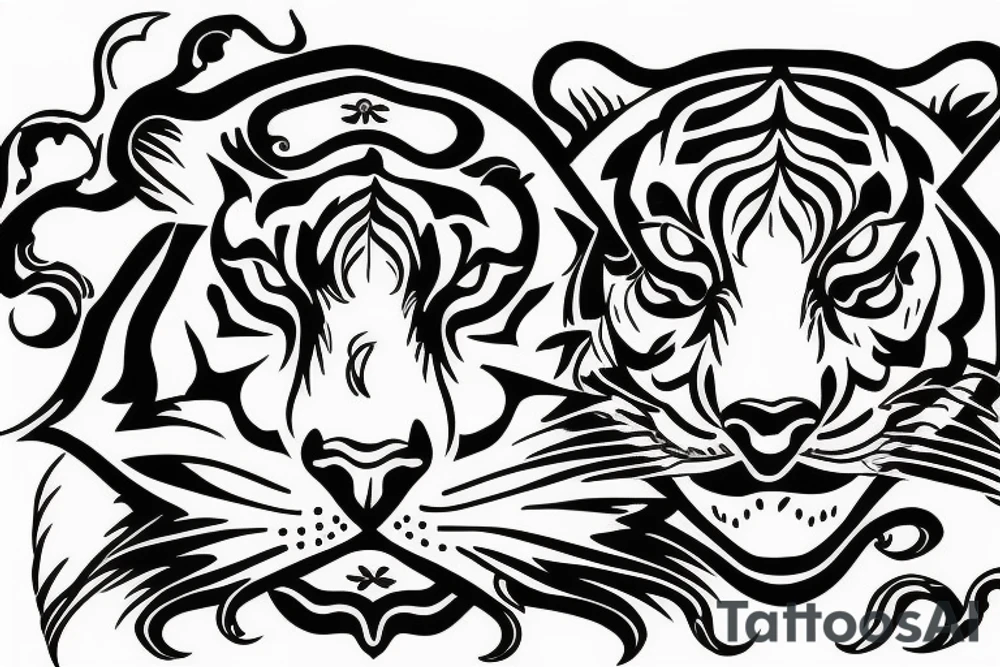 Blackwork Tiger with clouds tattoo idea