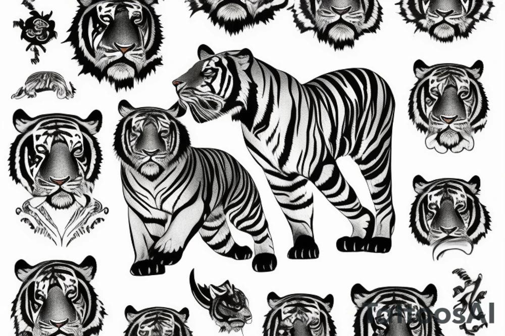 Blackwork Tiger with clouds tattoo idea