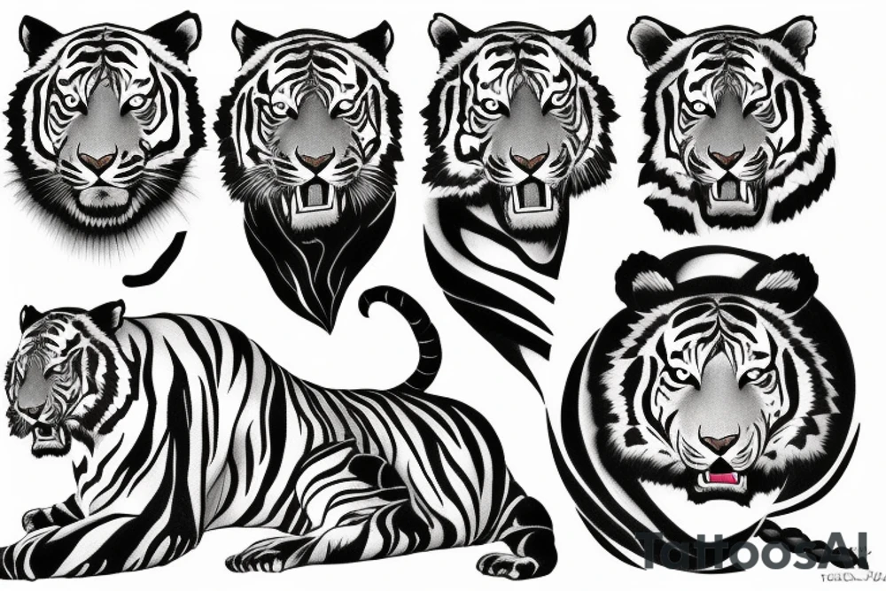 Blackwork Tiger with clouds tattoo idea