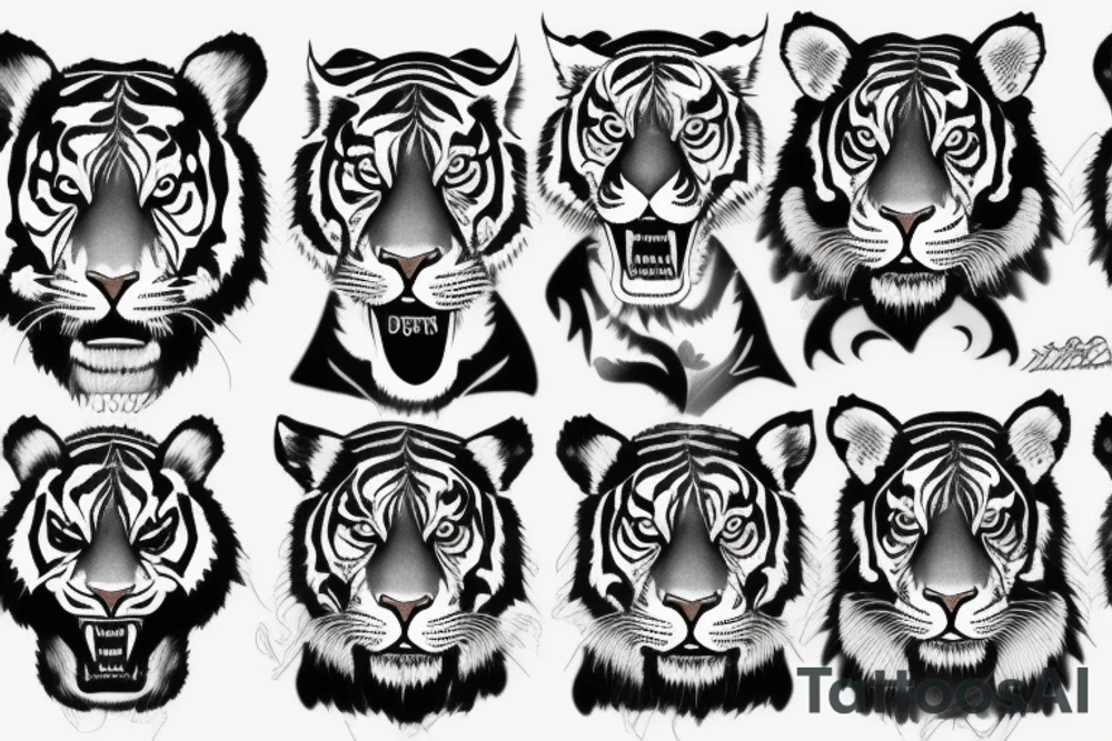 Blackwork Tiger with clouds tattoo idea