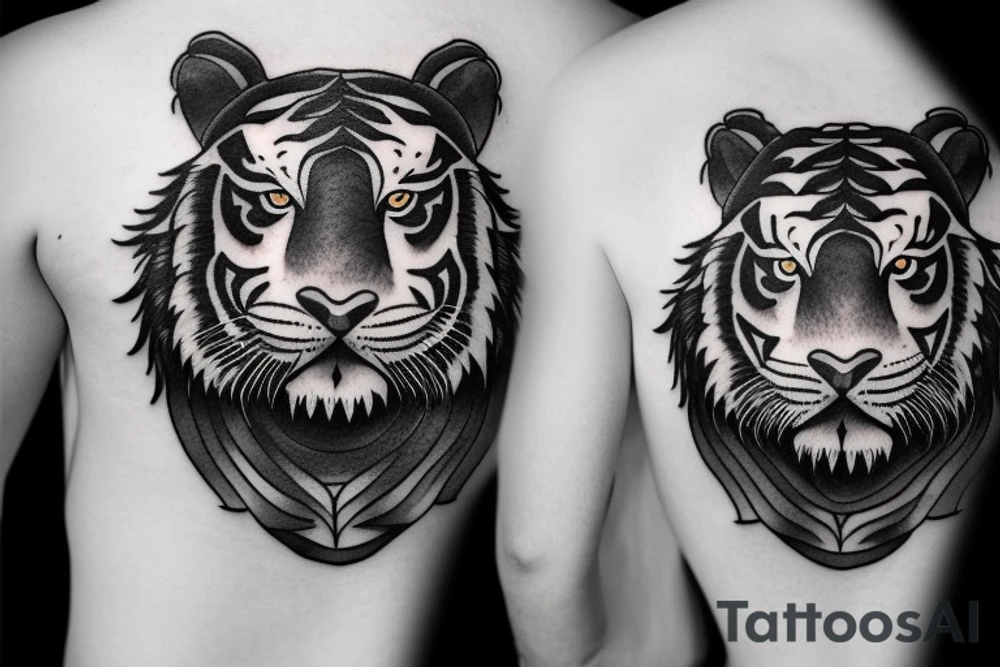 Blackwork Tiger with clouds tattoo idea