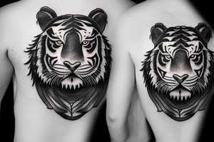 Blackwork Tiger with clouds tattoo idea