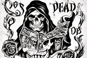 death holding a scroll that says Dead Men Tell No Tales tattoo idea