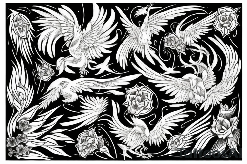 phoenix from branch and flowers tattoo idea