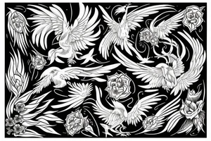 phoenix from branch and flowers tattoo idea