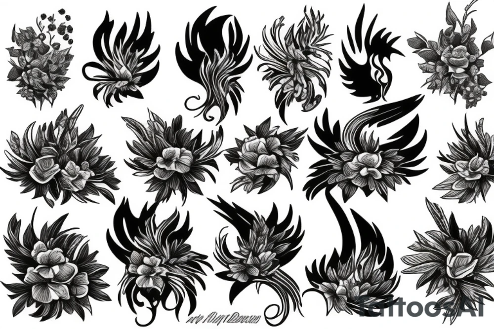 phoenix from branch and flowers tattoo idea