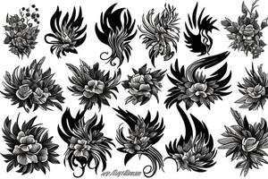 phoenix from branch and flowers tattoo idea