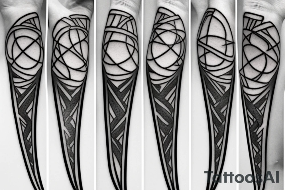 Black sword piercing circle tattoo idea