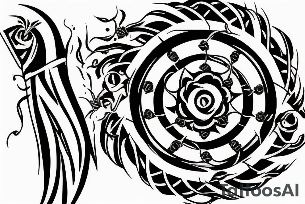 Black sword piercing circle tattoo idea