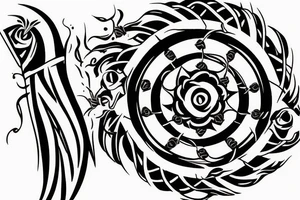 Black sword piercing circle tattoo idea