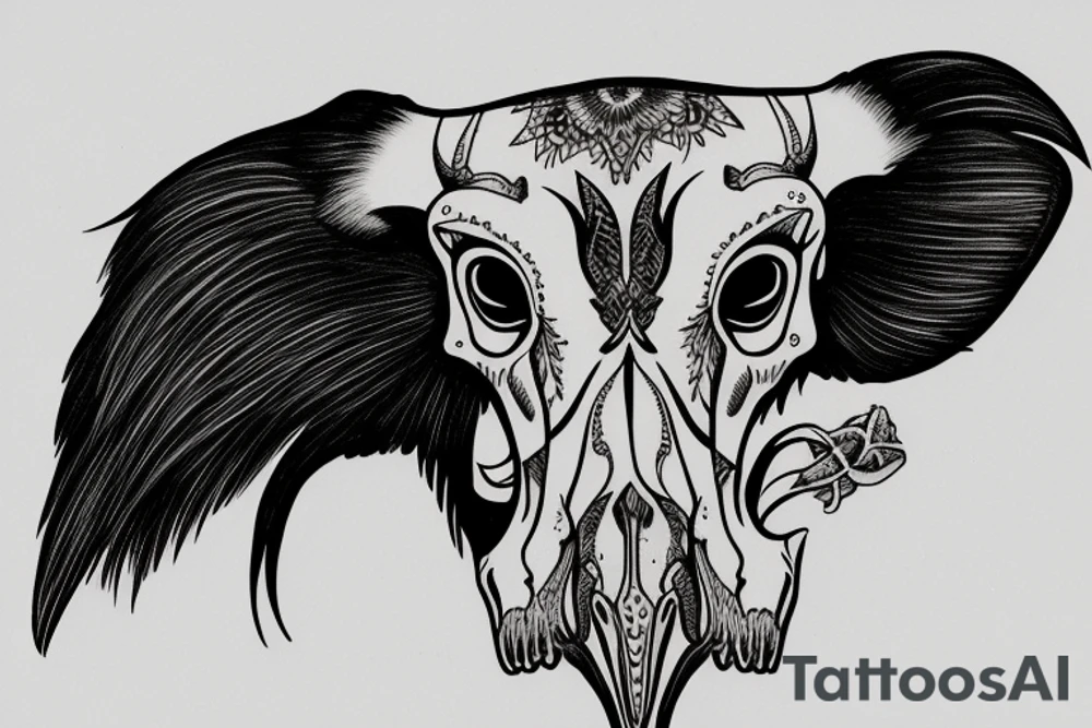 cow skull in a raven tattoo idea