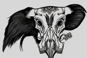cow skull in a raven tattoo idea