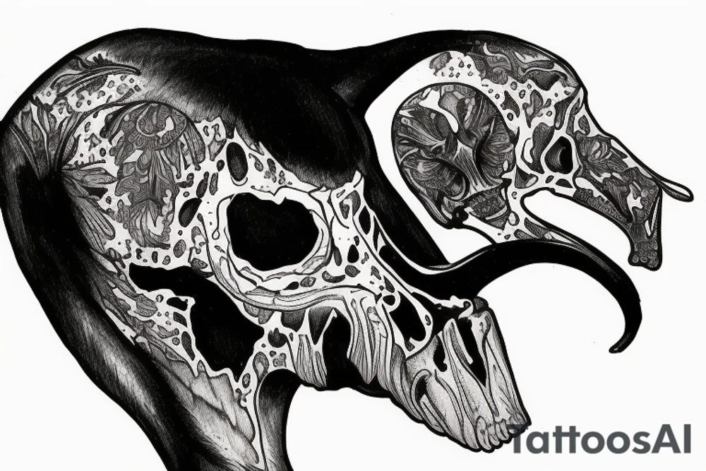 cow skull in a raven tattoo idea