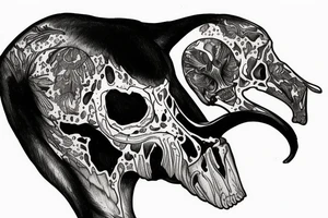 cow skull in a raven tattoo idea
