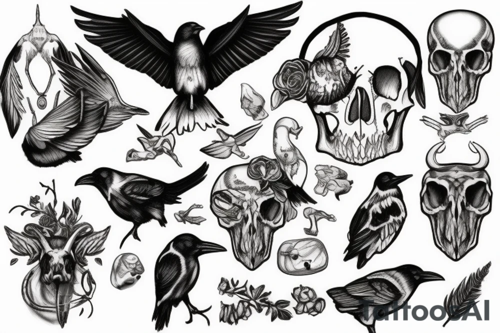 raven with a cow skull in it tattoo idea