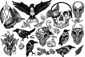 raven with a cow skull in it tattoo idea