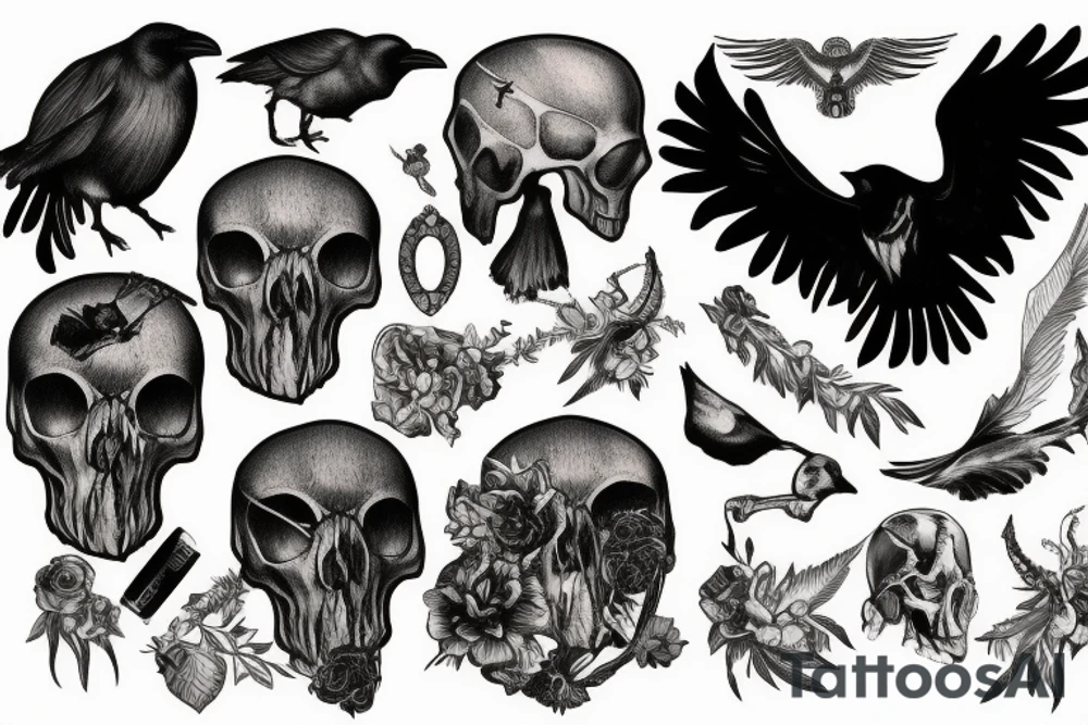 raven with a cow skull in it tattoo idea