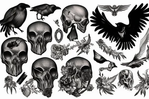 raven with a cow skull in it tattoo idea