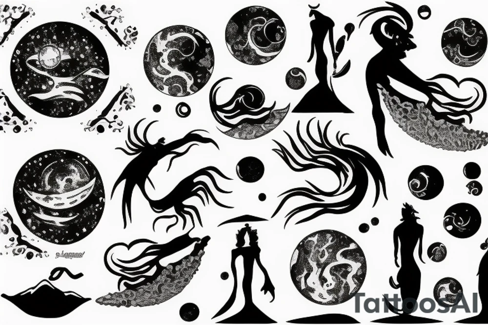 elegant moonscape aquarius tattoo idea