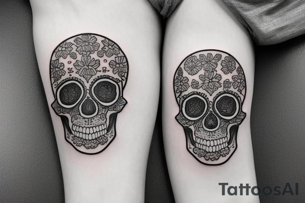 flowers skull organic light sleeve tattoo idea