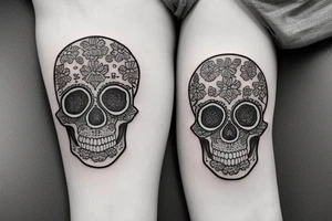 flowers skull organic light sleeve tattoo idea