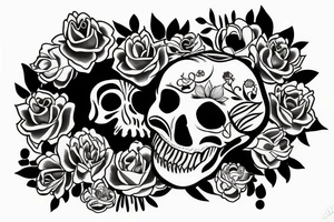 flowers skull organic light sleeve tattoo idea