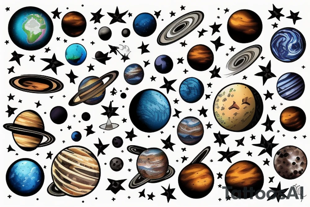 A series of earth like planets orbiting a neutron star tattoo idea