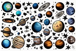 A series of earth like planets orbiting a neutron star tattoo idea