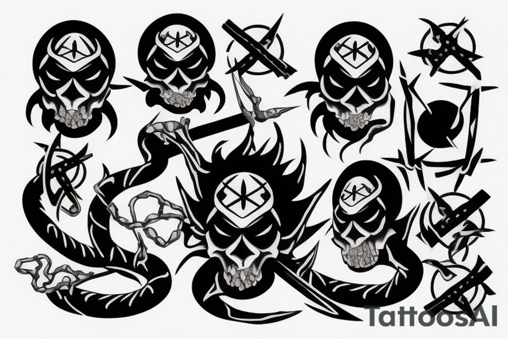 samurai snake tori shuriken skull tattoo idea