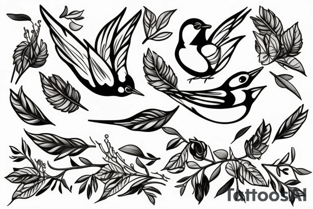 Swallow bird with a juicy olive and a crown tattoo idea
