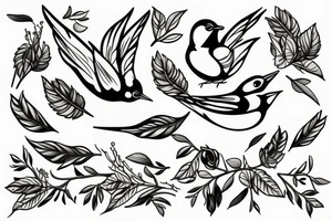 Swallow bird with a juicy olive and a crown tattoo idea